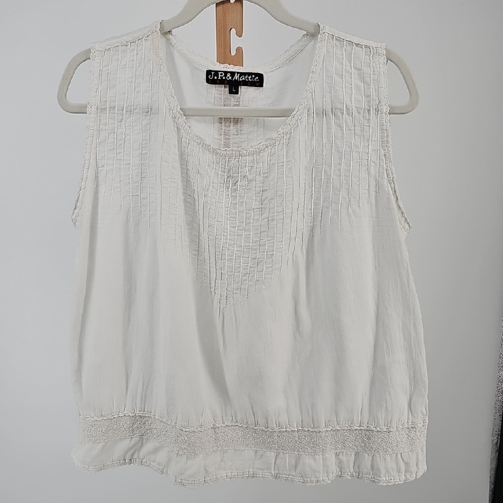 J.P. & MATTIE Women's White Sleeveless Blouse Size L 100102